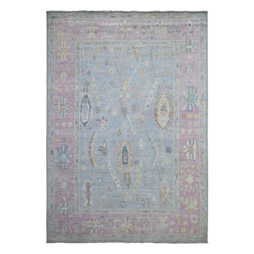 Carolina Blue, Hand Knotted Wool Weft, Afghan Angora Oushak, Vegetable Dyes With Tribal Elements All Over Design, Oriental 