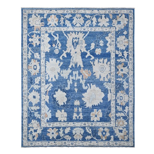 Egyptian Blue, Wool Weft, Afghan, Hand Knotted, Natural Dyes, Vibrant Tribal Motifs All Over Design, Angora Oushak, Oriental 