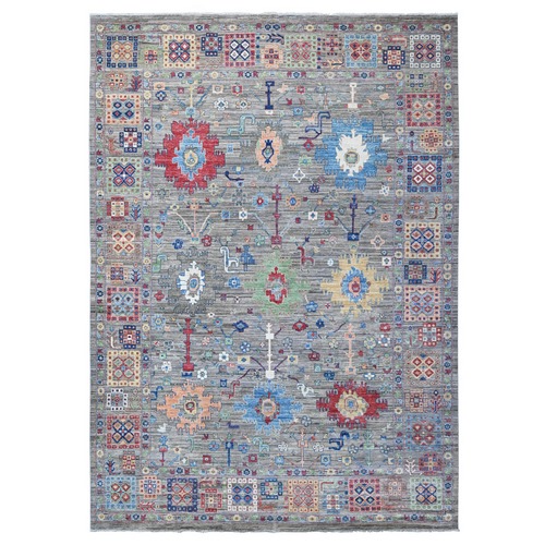 Old Silver Gray, Natural And Soft Wool, Mahal Large Elements All Over Design, Vegetable Dyes, Hand Knotted, Aryana Collection Oriental Rug