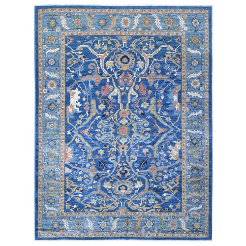 Bayern Blue, Soft And Pure Wool With Sickle Leaf All Over Design, Hand Knotted, Vegetable Dyes, Denser Weave, Heriz, Oriental 