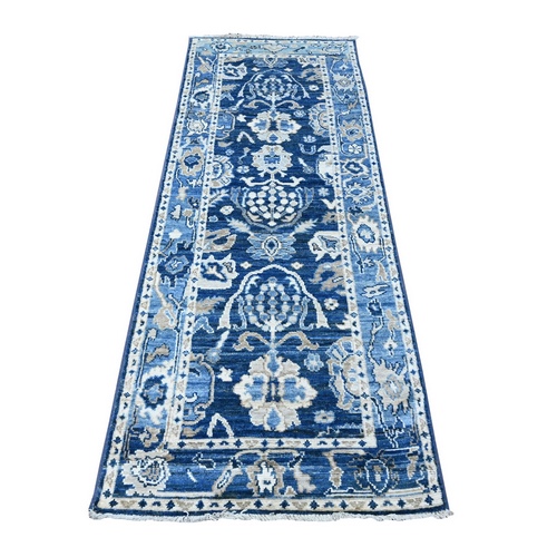 Lapis Blue, Vegetable Dyes, Hand Knotted, Wool Weft, All Over Village Medallions Design, Afghan Angora Oushak, Runner Oriental 