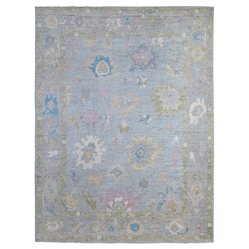 Blue Gray, Hand Knotted, Village Floral Motifs, Natural Dyes, Afghan Angora Oushak, Wool Weft, Oriental 