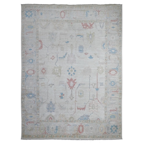 Silver Gray, Afghan Angora Oushak, Wool Weft, Hand Knotted With All Over Tribal Flower Design, Vegetable Dyes, Oriental 