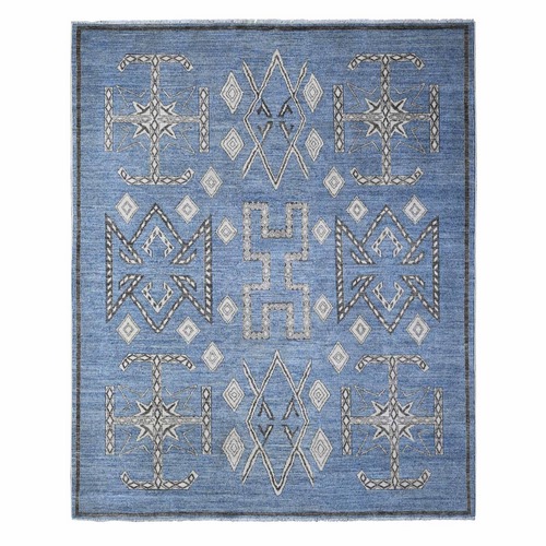 Bdazzled Blue, Densely Woven, Natural Dyes With Snowflake Geometric Design, Hand Knotted, Berber Influence, Peshawar, Oriental Rug