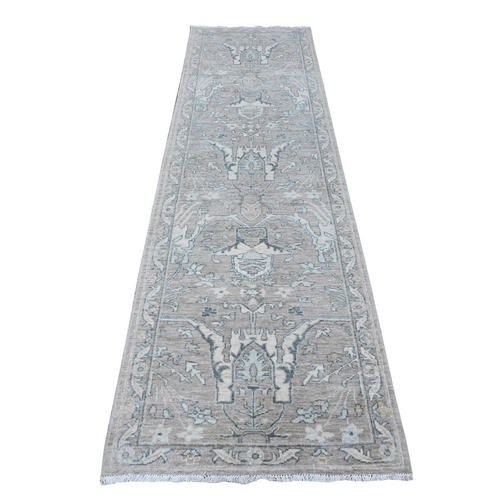 Marble Gray, Peshawar with Bijar Garus Design, Vegetable Dyes, Extra Soft Wool Hand Knotted Densely Woven Runner Oriental Rug