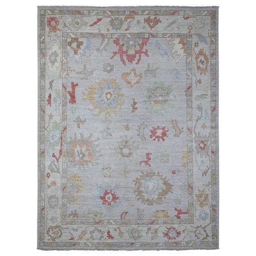 Pastel Gray, Vegetable Dyes, All Over Tribal Floral Design, Wool Weft, Hand Knotted, Afghan Angora Oushak, Oriental 