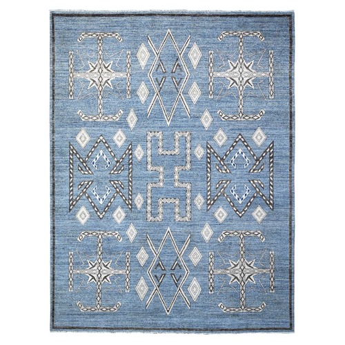 Cobalt Blue, Organic Wool, Vegetable Dyes, Peshawar With Berber Influence Snowflake Geometric Pattern, Denser Weave Hand Knotted Oriental Rug