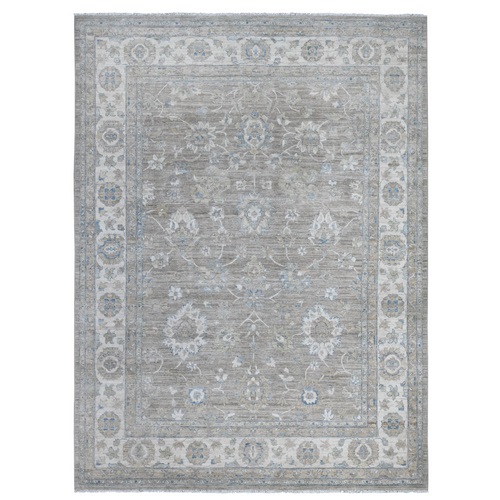 Dovetail Gray, Soft Wool, Natural Dyes, Densely Woven Fine Peshawar All Over Mahal Design, Hand Knotted Oriental 