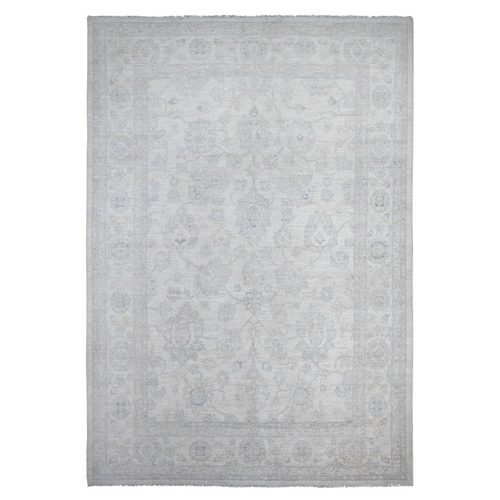 Skylight White, Fine Peshawar All Over Washed Out Mahal Design, Hand Knotted Densely Woven Pure Wool, Oriental 