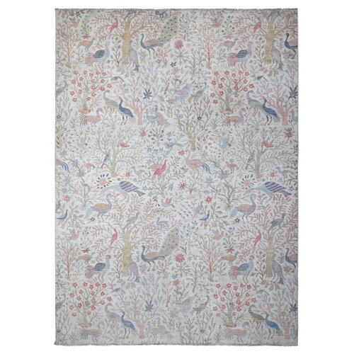 Promenade White, Natural Dyes, All Wool, Hand Knotted, Afghan Peshawar with Birds of Paradise Design, Abrash, Oriental Rug