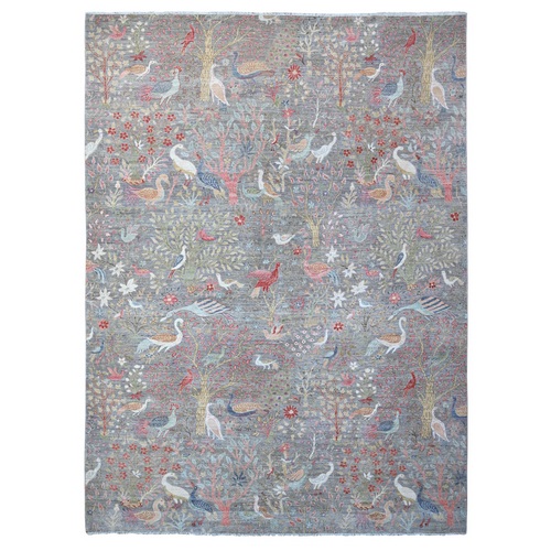 Tin Foil Gray, Hand Knotted All Wool, Vegetable Dyes, Afghan Peshawar With Birds of Paradise Design, Oriental Rug 