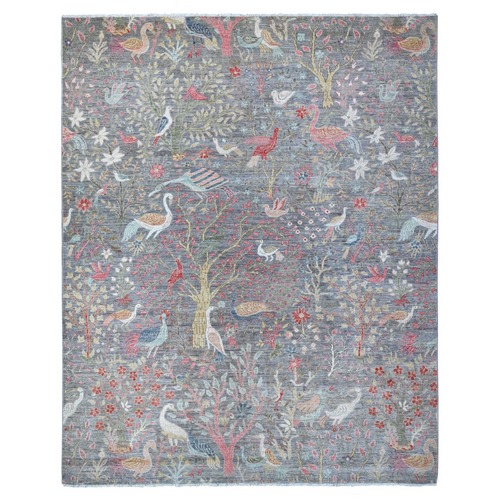 Repose Gray, Hand Knotted, Afghan Peshawar with Birds of Paradise Design, Abrash, Vegetable Dyes, Natural Wool, Oriental 