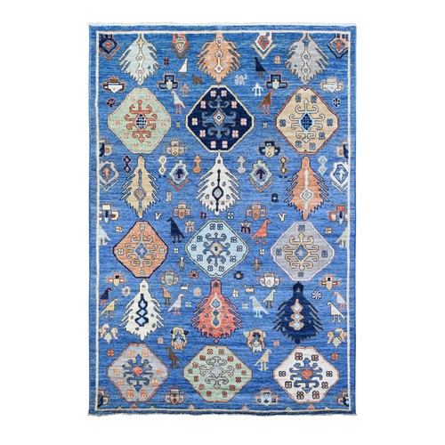 Ultramarine Blue, Soft Wool Hand Knotted, Anatolian Village Inspired with Large Elements Design Natural Dyes, Oriental Rug