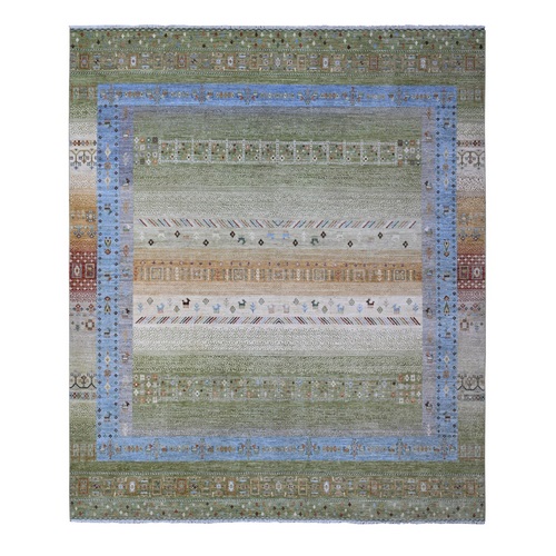 Artichoke Green, Organic Wool, Natural Dyes, Fine Kashkuli Gabbeh, Hand Knotted With Small Animals And Human Figurines, Oriental Rug