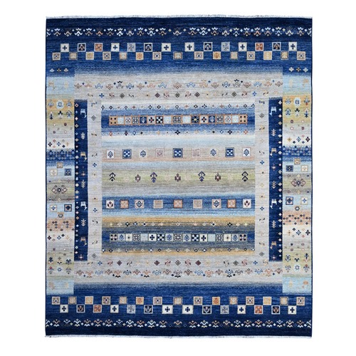 Dark Sapphire Blue, Fine Kashkuli Gabbeh, Hand Knotted With Pure Wool, Natural Dyes With Small Animal Figurines, Oriental Rug
