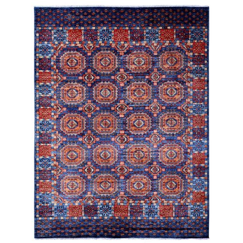 Lapis Blue, Hand Knotted, Organic Wool, Vegetable Dyes, Classic Afghan Ersari with Elephant Feet Design, Reinvented Colors, Oriental Rug