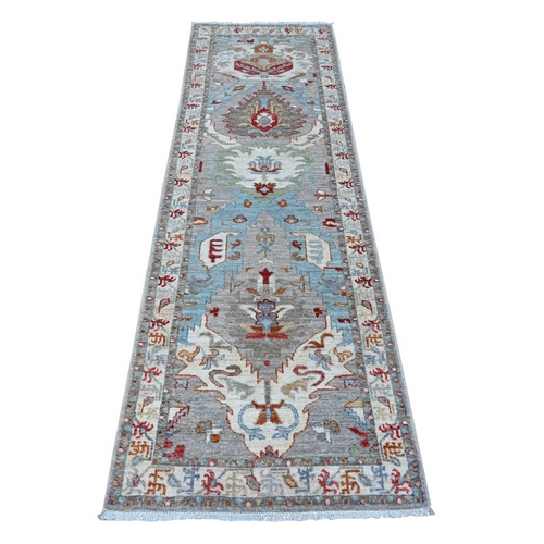 Galactic Tint Gray, Densely Woven Fine Aryana With Ancient North West Persian Design, Hand Knotted and Velvety Wool, Vegetable Dyes, Runner Oriental Rug