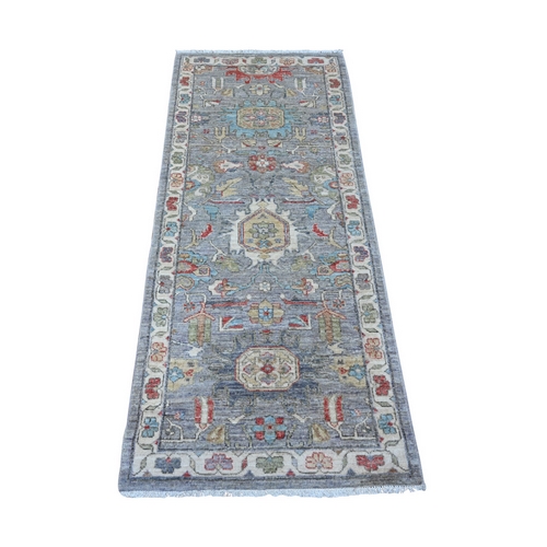 Binary Star Gray, Fine Aryana Collection, Hand Knotted North West Persian Design, Vegetable Dyes, Natural Wool, Short Runner Oriental Rug