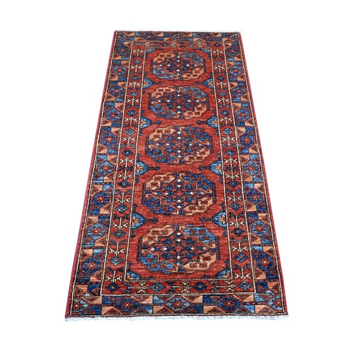 Cereza Red, Afghan Ersari With Elephant Feet Design, Vibrant Wool, Vegetable Dyes, Hand Knotted Runner Oriental Rug