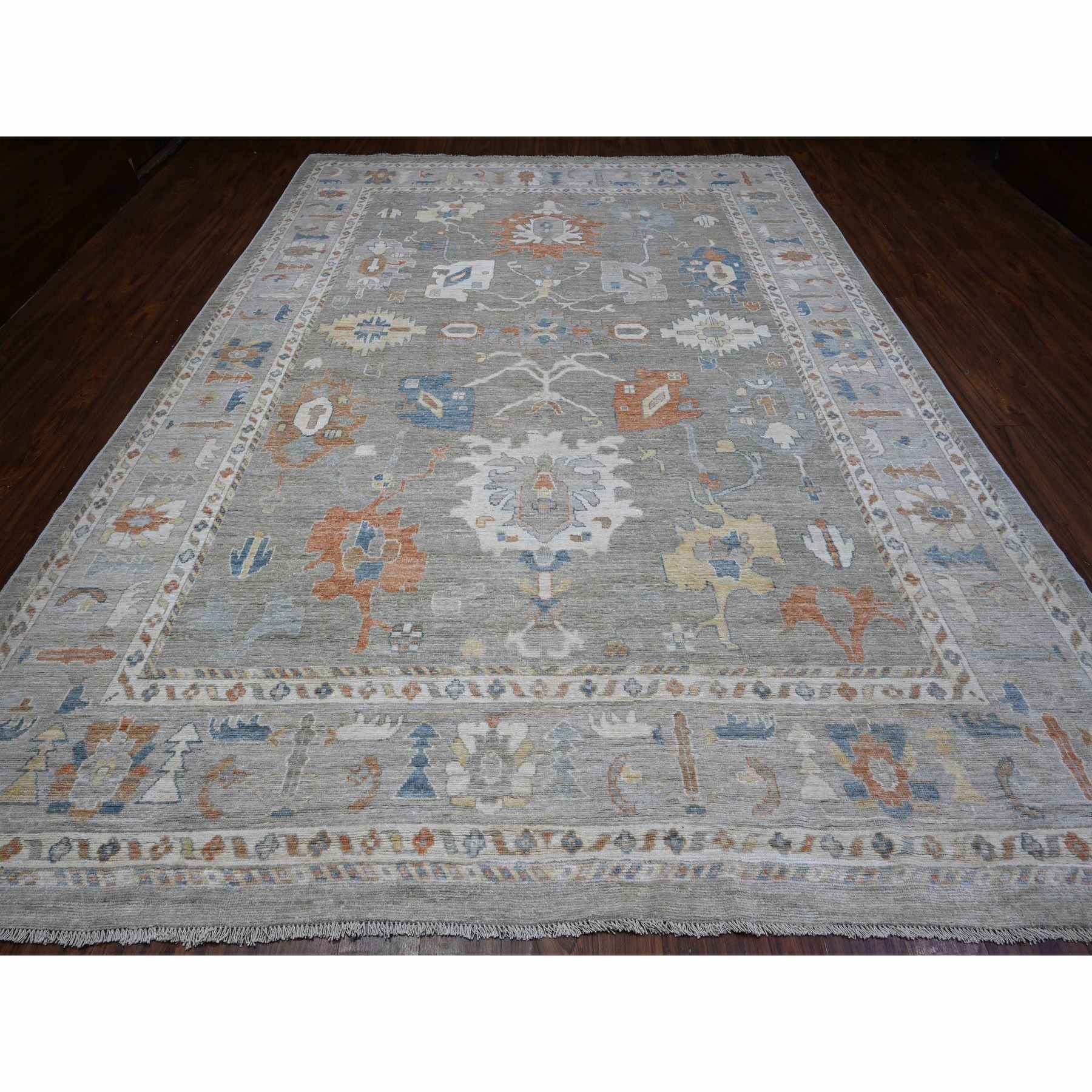 Oushak-And-Peshawar-Hand-Knotted-Rug-447410