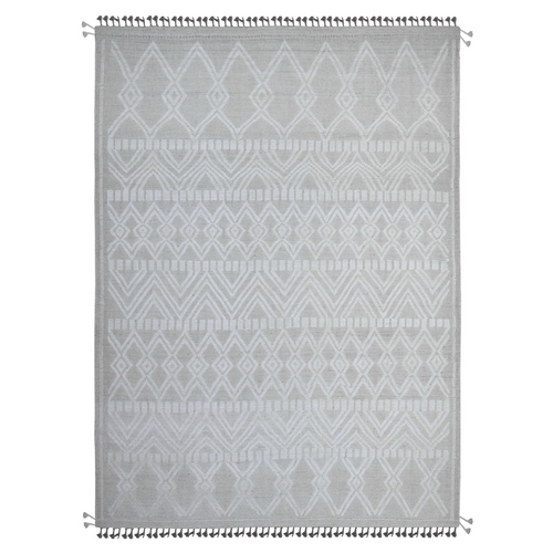 Lexicon White, Hand Knotted Piled Kilim Flat Weave, Geometric Moroccan Inspired Natural Wool, Vegetable Dyes, Tone On Tone, Oriental Rug