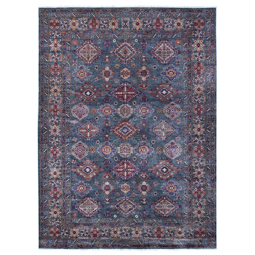 Iron Frost Gray, Pure Wool Hand Knotted  Afghan Super Kazak, Natural Dyes, Tribal And Geometric Pattern Oriental Rug