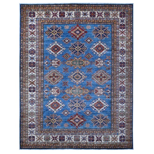 Palatinate Blue, Afghan Hand Knotted Super Kazak Tribal Elements, Vegetable Dyes, Organic Wool Oriental Rug
