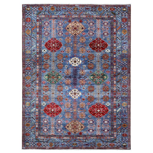 Marengo Gray, 100% Wool, Hand Knotted, Vegetable Dyes, Afghan All Over Tribal Motifs Super Kazak Oriental Rug 
