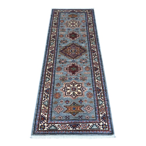 Manatee Gray, Hand Knotted All Over Tribal Medallions, Vegetable Dyes, Afghan Super Kazak Pure Wool, Oriental Rug