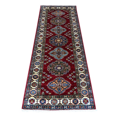 Barn Red, Hand Knotted Velvety Wool, Afghan Super Kazak With All Over Motifs, Vegetable Dyes, Oriental Runner Rug