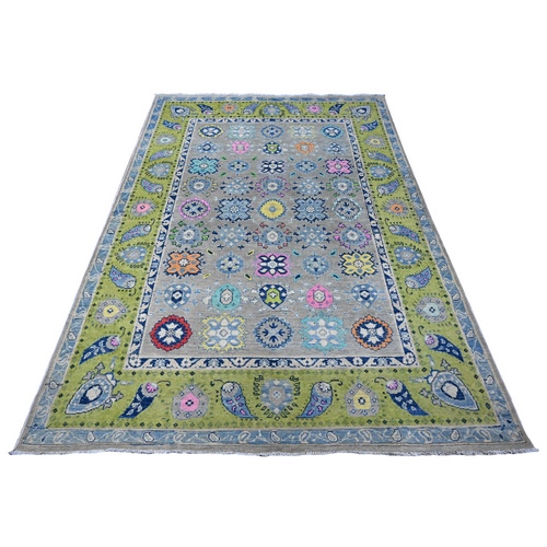 Pewter Gray, All Over Colorful Caucasian Medallions Design, 100% Wool, Fusion Kazak, Hand Knotted Oriental Rug