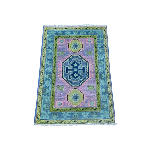 Fandango Pink, All Natural Wool, Hand Knotted With Triple Caucasian Motifs All Over Design, Fusion Kazak, Mat Oriental Rug