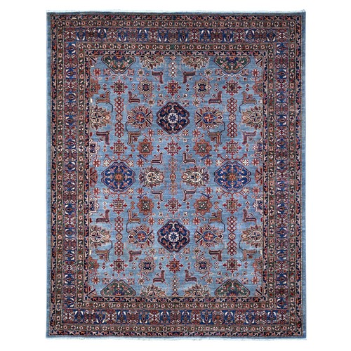 Cadet Gray, Afghan Super Kazak With All Over Design 100% Wool, Hand Knotted Vegetable Dyes Oriental Rug