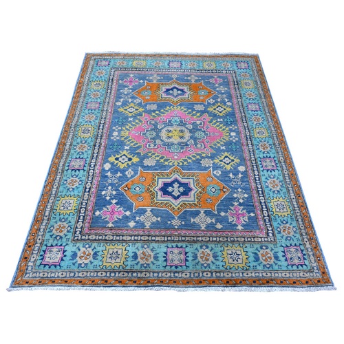 Bayern Blue, All Natural Wool, Caucasian Design, Colorful Fusion Kazak, Vegetable Dyes, Pure Wool, Oriental Rug