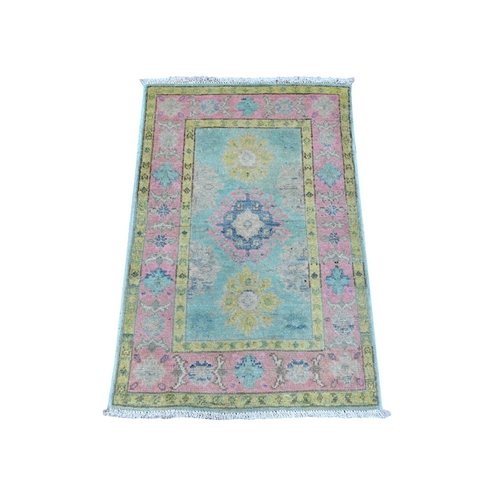 Tiffany Blue, All Over Caucasian Design, Hand Knotted, Natural Dyes, 100% Wool, Colorful Fusion Kazak, Mat Oriental Rug