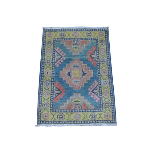 Bdazzled Blue, Hand Knotted Organic Wool, Caucasian Medallion Design, Fusion Kazak With Vegetable Dyes, Mat Oriental Rug