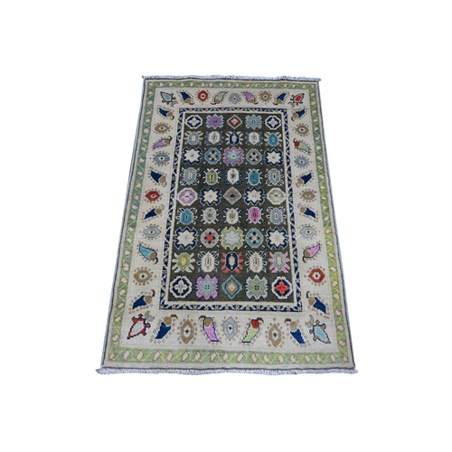Onyx Gray, Colorful Hand Knotted Fusion Kazak, All Wool, Caucasian Design, Oriental Rug