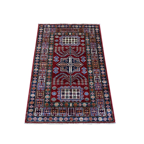 Burnt Umber Red, Afghan Super Kazak with Tribal Medallions Design, Natural Dyes, Pure Wool Hand Knotted, Oriental Rug