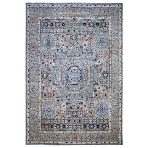 Tin Foil Gray, Fine Aryana with Natural Dyes, 100% Wool, Hand Knotted, 14th Century Mamluk Dynasty Pattern, Oriental Rug