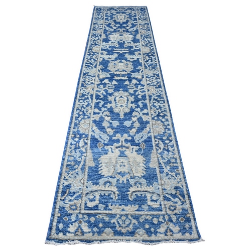 Cerulean Blue, Afghan Angora Oushak, Vegetable Dyes, Rural Medallions All Over Design, Hand Knotted, Runner Oriental 