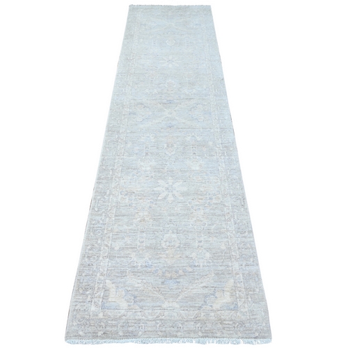 Swanky Gray, Washed Out Peshawar With Ziegler Mahal Design, Hand Knotted All Wool, Runner Oriental 