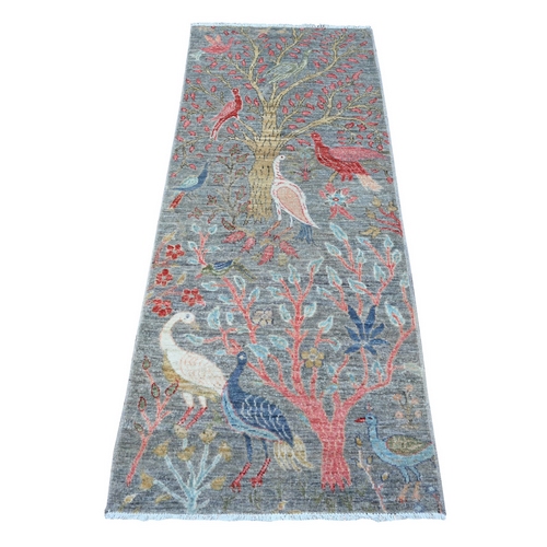 Shadow Gray, Afghan Peshawar, 100% Wool, Vegetable Dyes, Abrash, Hand Knotted, Birds of Paradise Design, Runner Oriental 