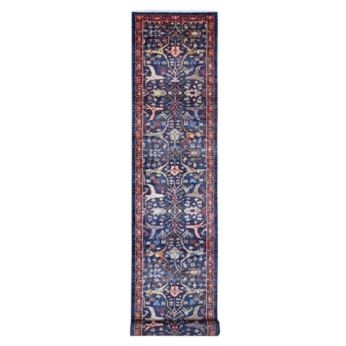 Star Blue, Pure Wool, Aryana Collection, Hand Knotted Vegetable Dyes, Bidjar Garus Design, XL Runner Oriental 