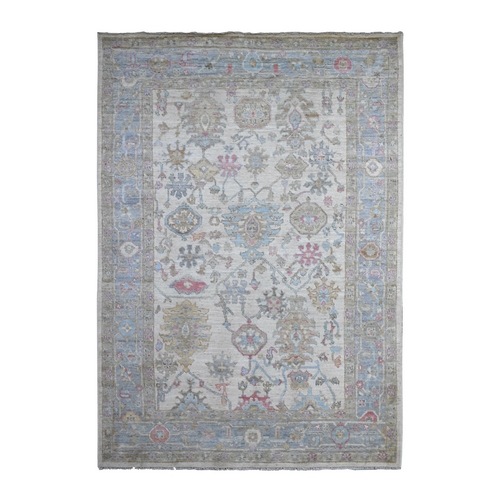 Timberwolf Gray, Hand Knotted With Wool Weft, Natural Dyes, Colorful Village Flower And Leaf Design, Afghan Angora Oushak, Oriental 