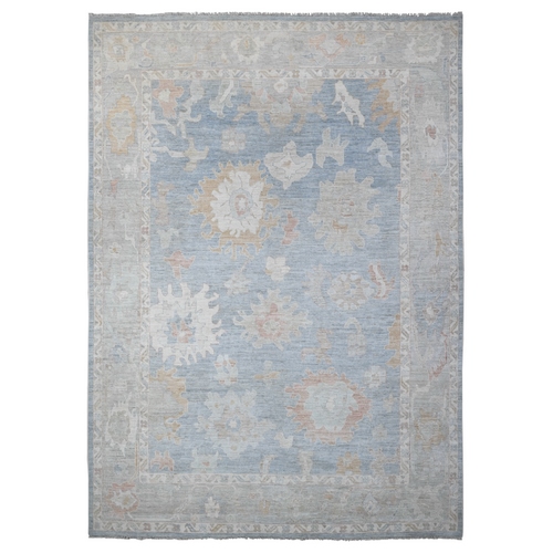 Oxford Gray, Village Flower And Leaf Design, Natural Dyes, Wool Weft, Hand Knotted Afghan Angora Oushak, Oriental 