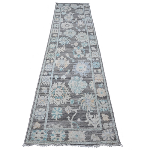 Dolphin Gray, Vegetable Dyes, Wool Foundtion, Tribal Floral And Leaf Design, Afghan Hand Knotted Angora Oushak, Runner Oriental 