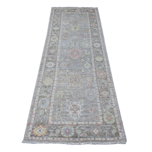 Spanish Gray, Natural Dyes, Hand Knotted With Wool Foundation, Village Motifs All Over, Afghan Angora Oushak, Runner Oriental 