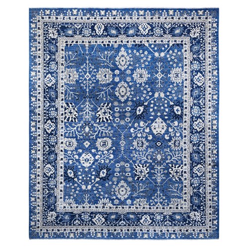 Ultramarine Blue, Natural Dyes, Hand Knotted, Oversized Peshawar With Tabriz Vase Design, 100% Wool, Oriental Rug