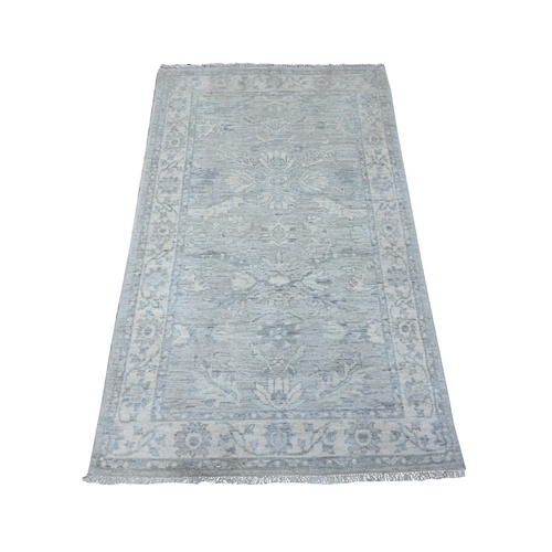 Gainsboro Gray, All Wool, Densely Woven, Hand Knotted, Vegetable Dyes, Fine Peshawar Heriz With Sickle Leaf Design, Oriental Rug