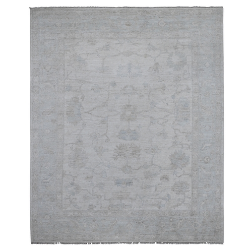 Daisy White, Wool Weft, Vegetable Dyes, Faded Rural Floral And Leaf Design, Hand Knotted, Afghan Angora Oushak, Oriental 